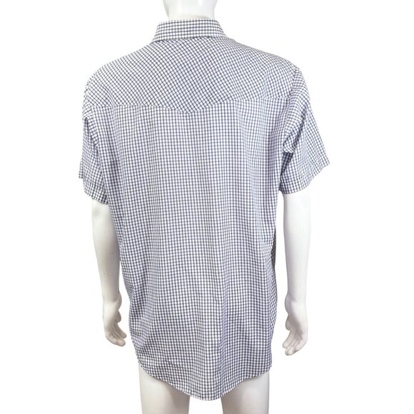 Plains Mens Western Wear Checkered Shirt Snap Front White Blue XL Short Sleeve - Picture 2 of 6